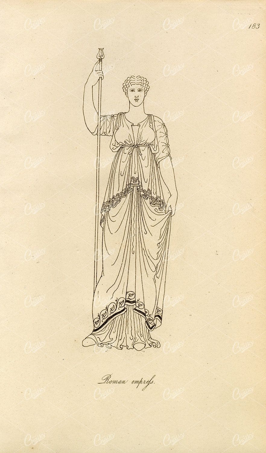 ANTIQUE Ancient Costume Print - Roman Empress
