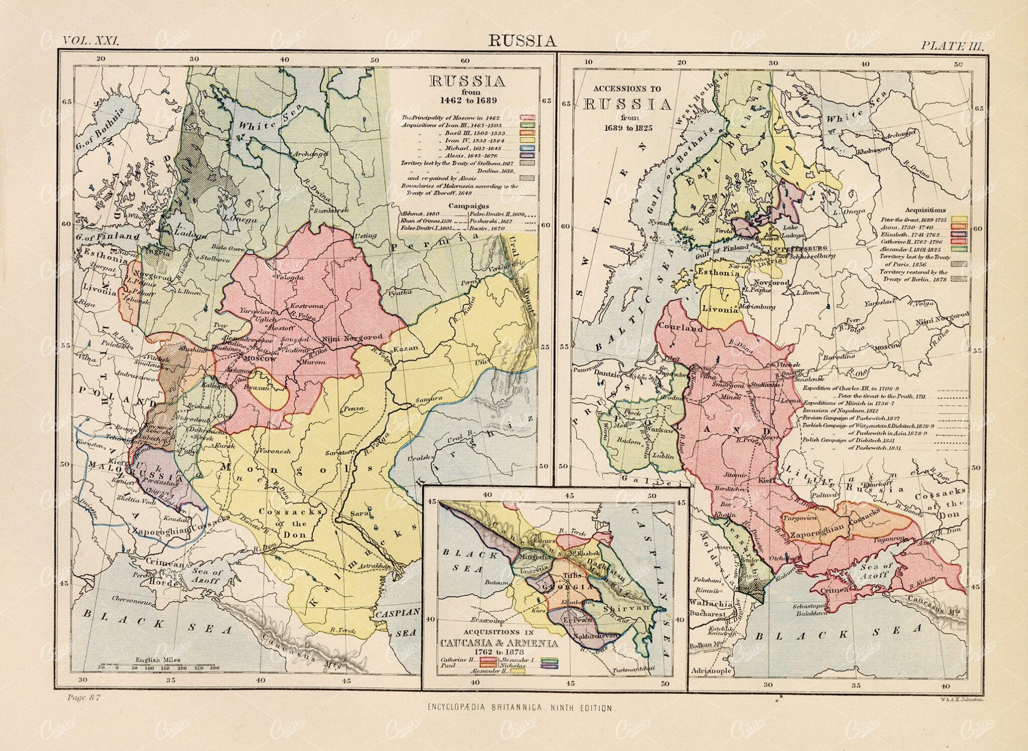 Vintage Map of Russia - Encyclopedia Britannica 1880