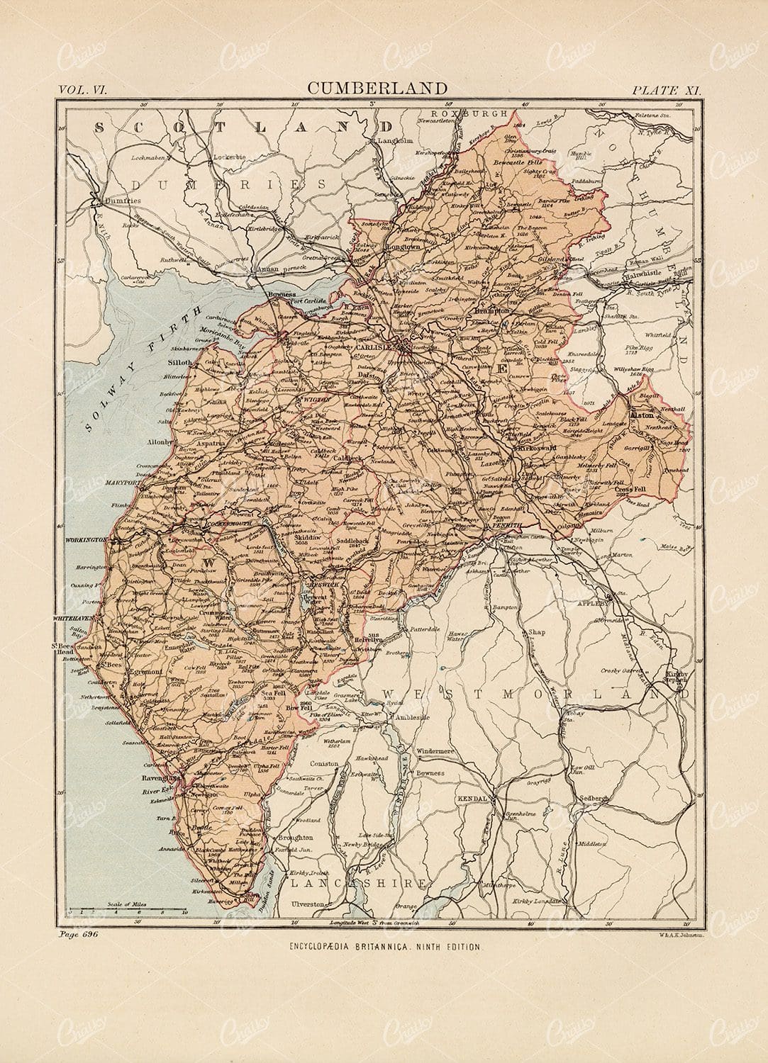Antique Map of Cumberland - 1880 Vintage Print