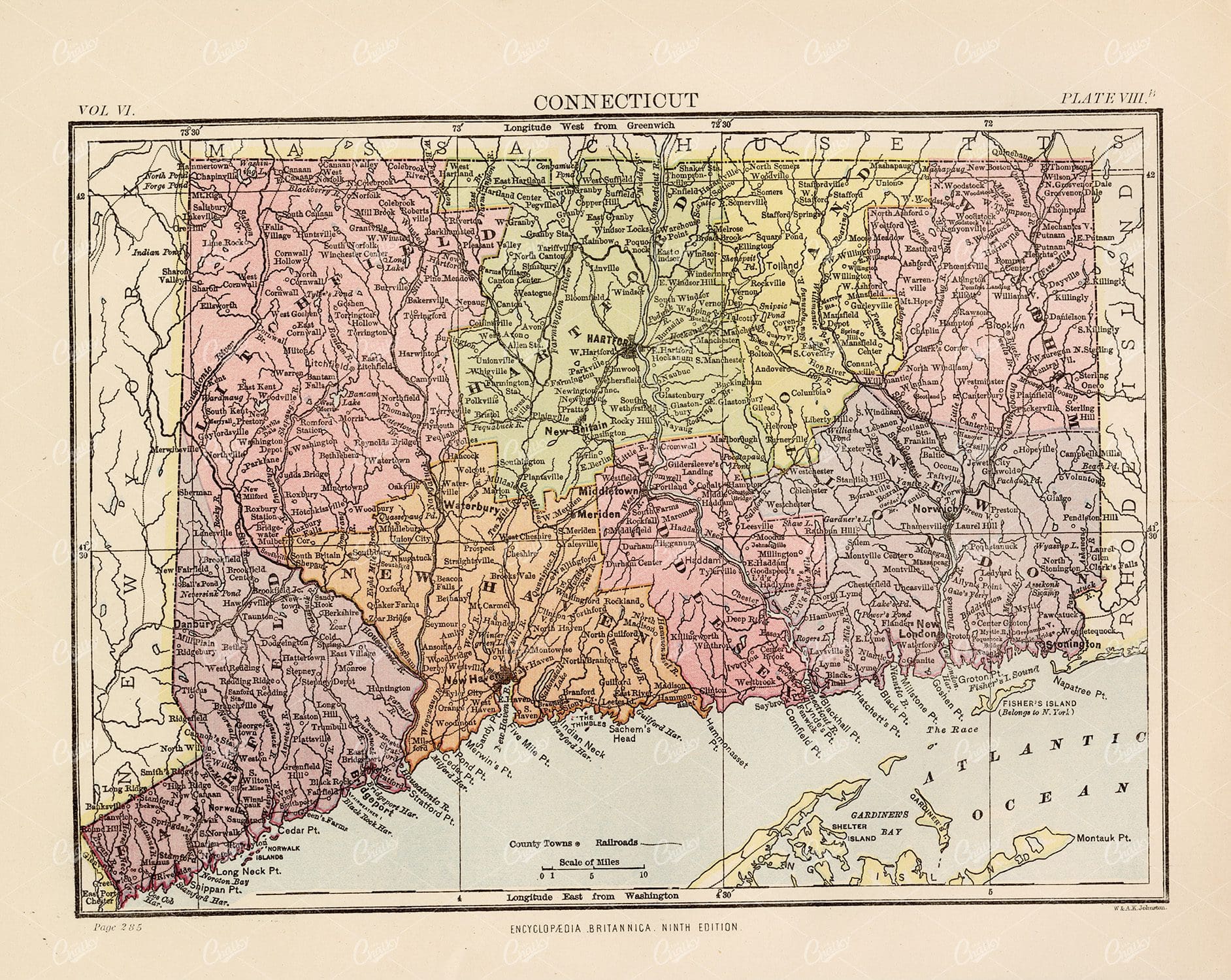 Antique Map of Connecticut - Encyclopedia Britannica