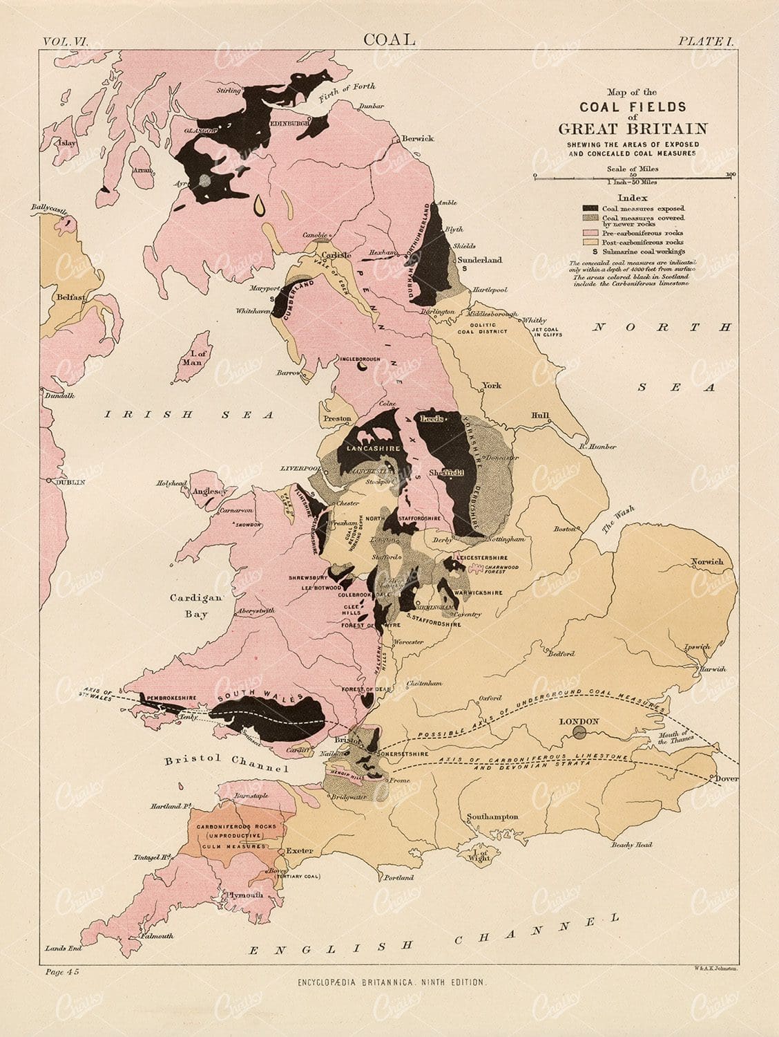 1880 Vintage Print - Coalfields of Great Britain