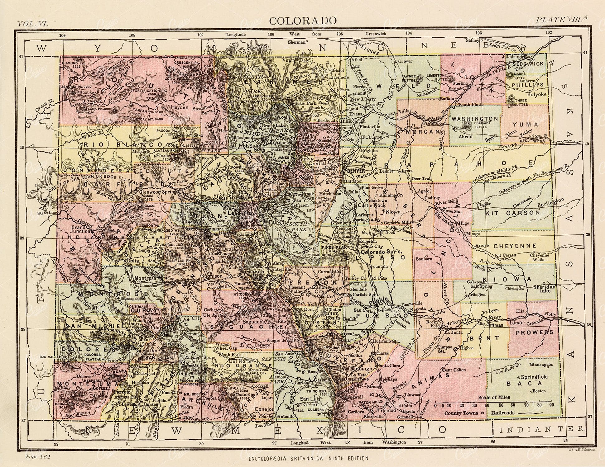 Vintage Map of Colorado New Mexico - 1880