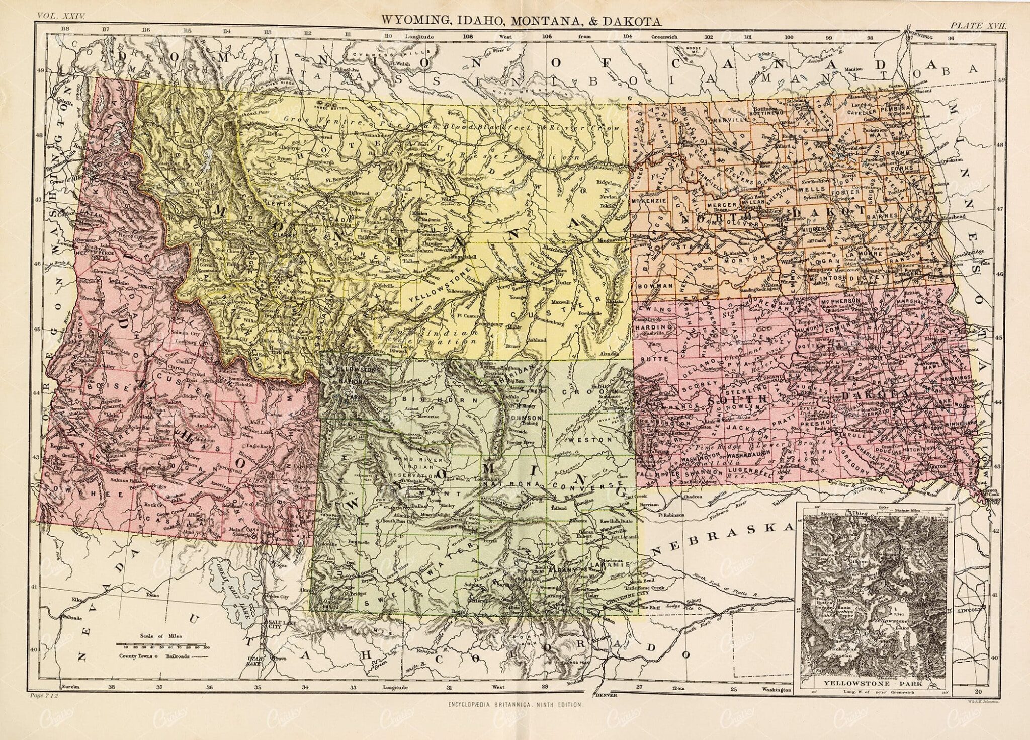 Antique Map of Wyoming, Montana, & Dakota - 1880