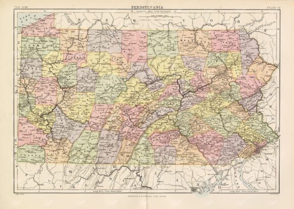 Antique Map Of Pennsylvania - 1880 Encyclopedia Britannica