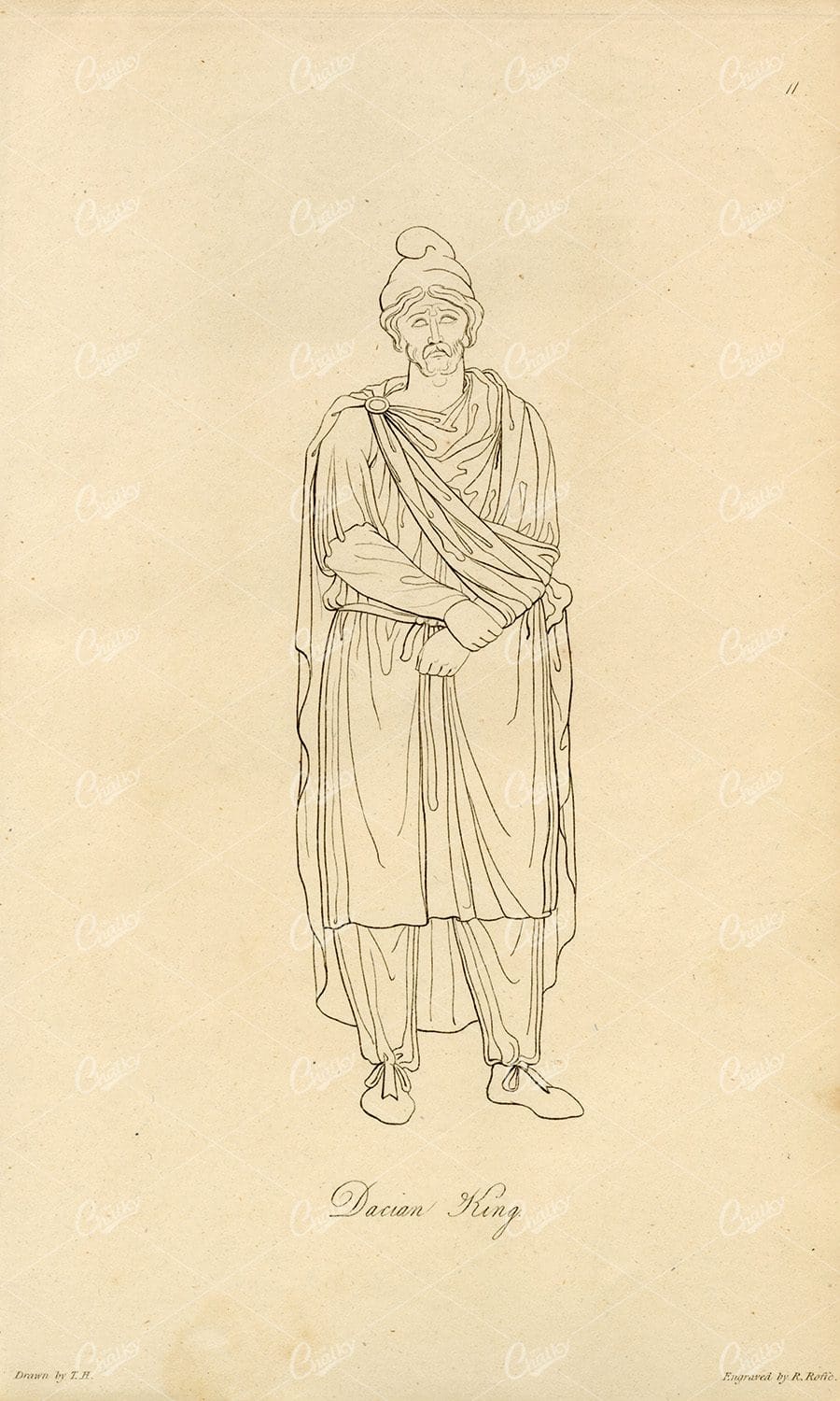 ANTIQUE Ancient Costume Print - Dacian King in Robes