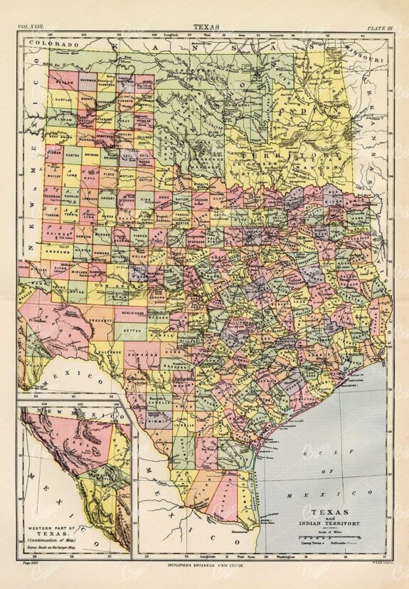Antique Map of Texas and Indian Territory - 1880