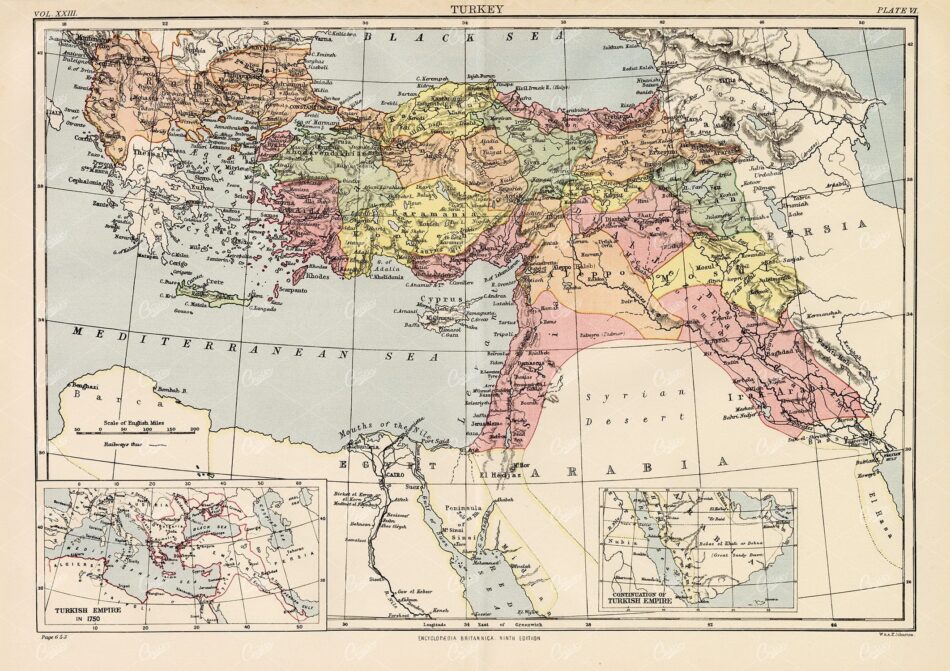 Vintage Map of Turkey  - Encyclopedia Britannica 9th Edition
