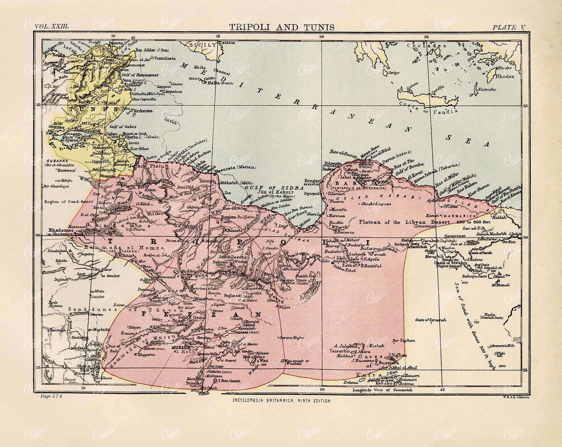 Vintage Map of Tripoli and Tunis - 1880