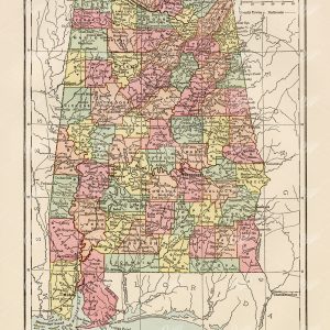 1880 Vintage Print - Antique Map of Alabama