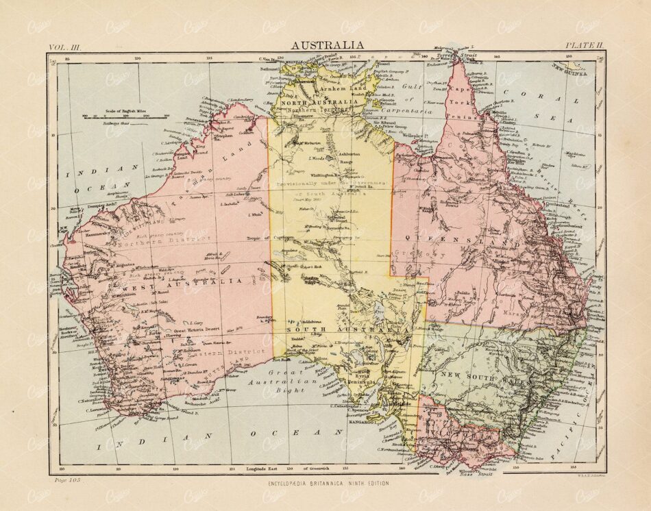 Antique Map of Australia - 1880 Encyclopedia Britannica