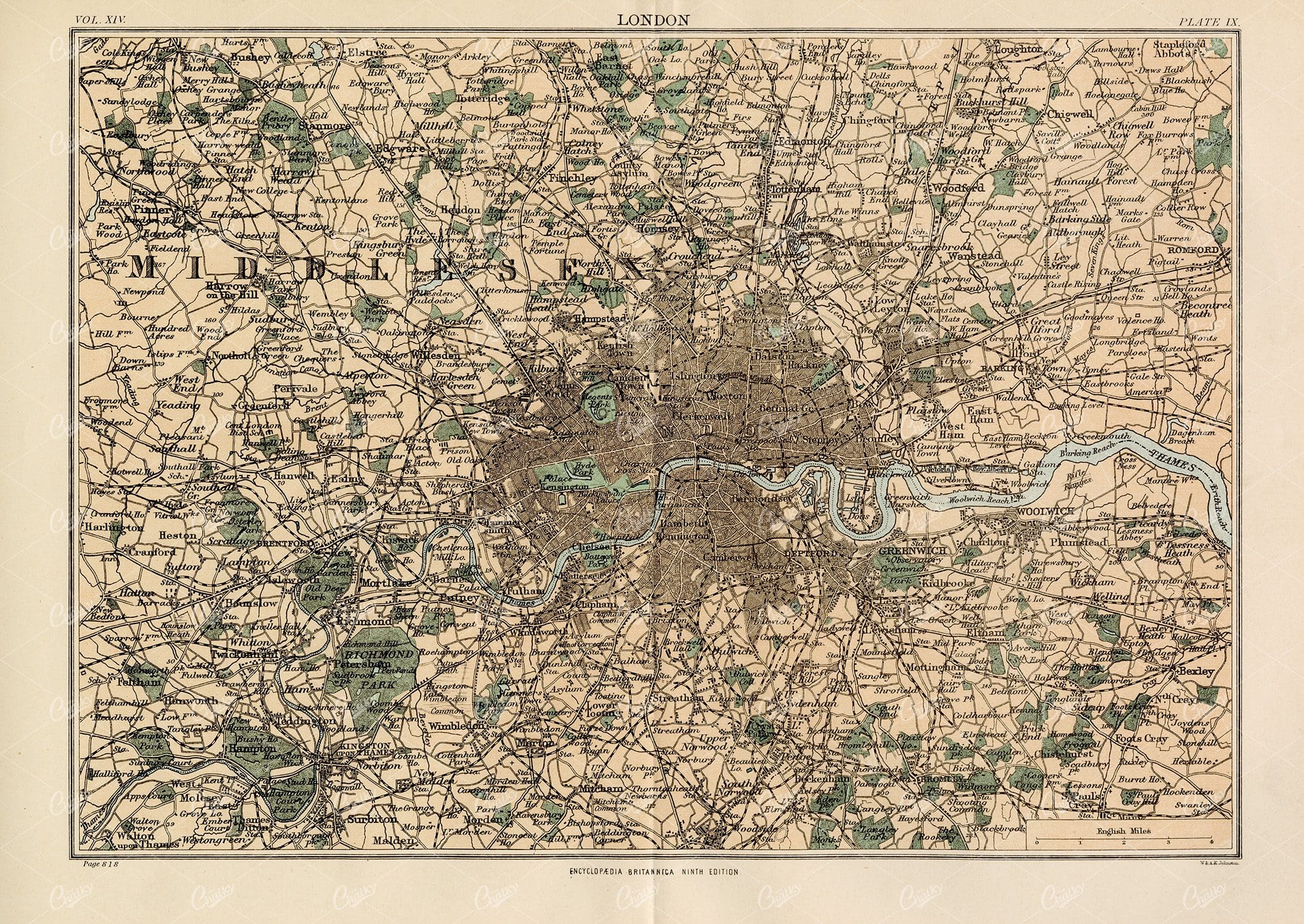 Encyclopedia Britannica -  Vintage Map of London
