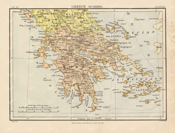 Vintage Map of Greece - 1880 Encyclopedia Britannica
