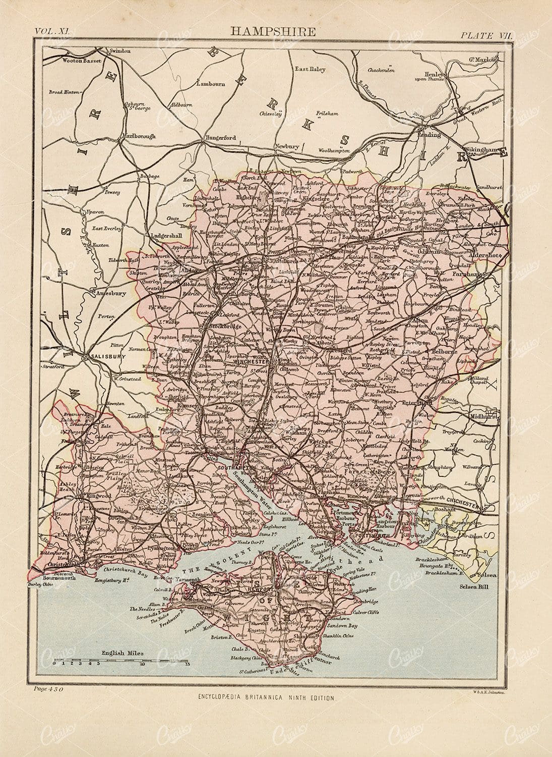 Encyclopedia Britannica - Vintage Map of Hampshire