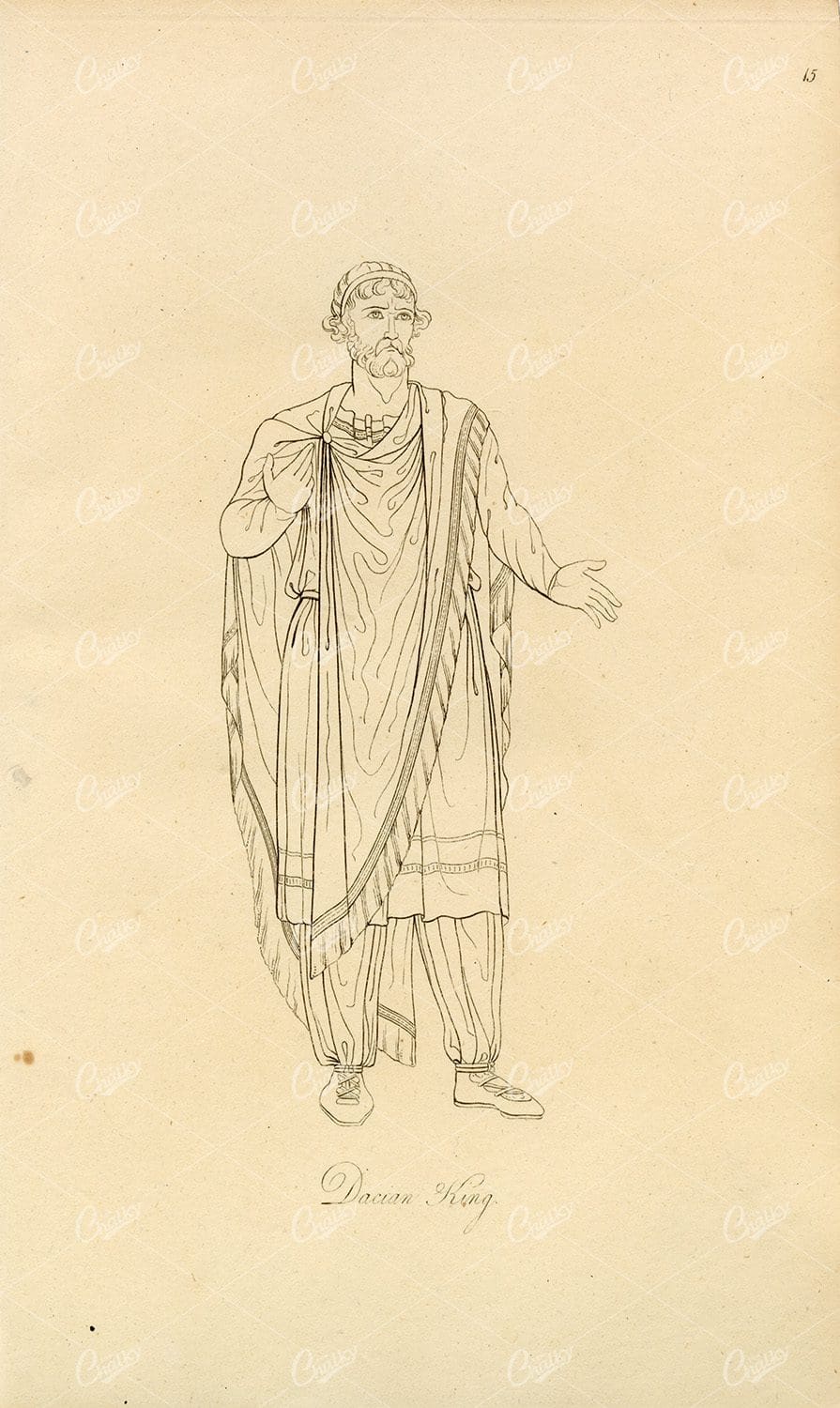 ANTIQUE Ancient Costume Print - Dacian King in Robes