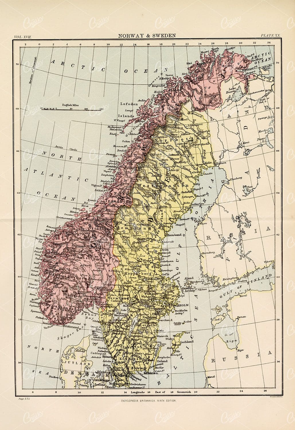 Antique Map of Norway & Sweden - 1880