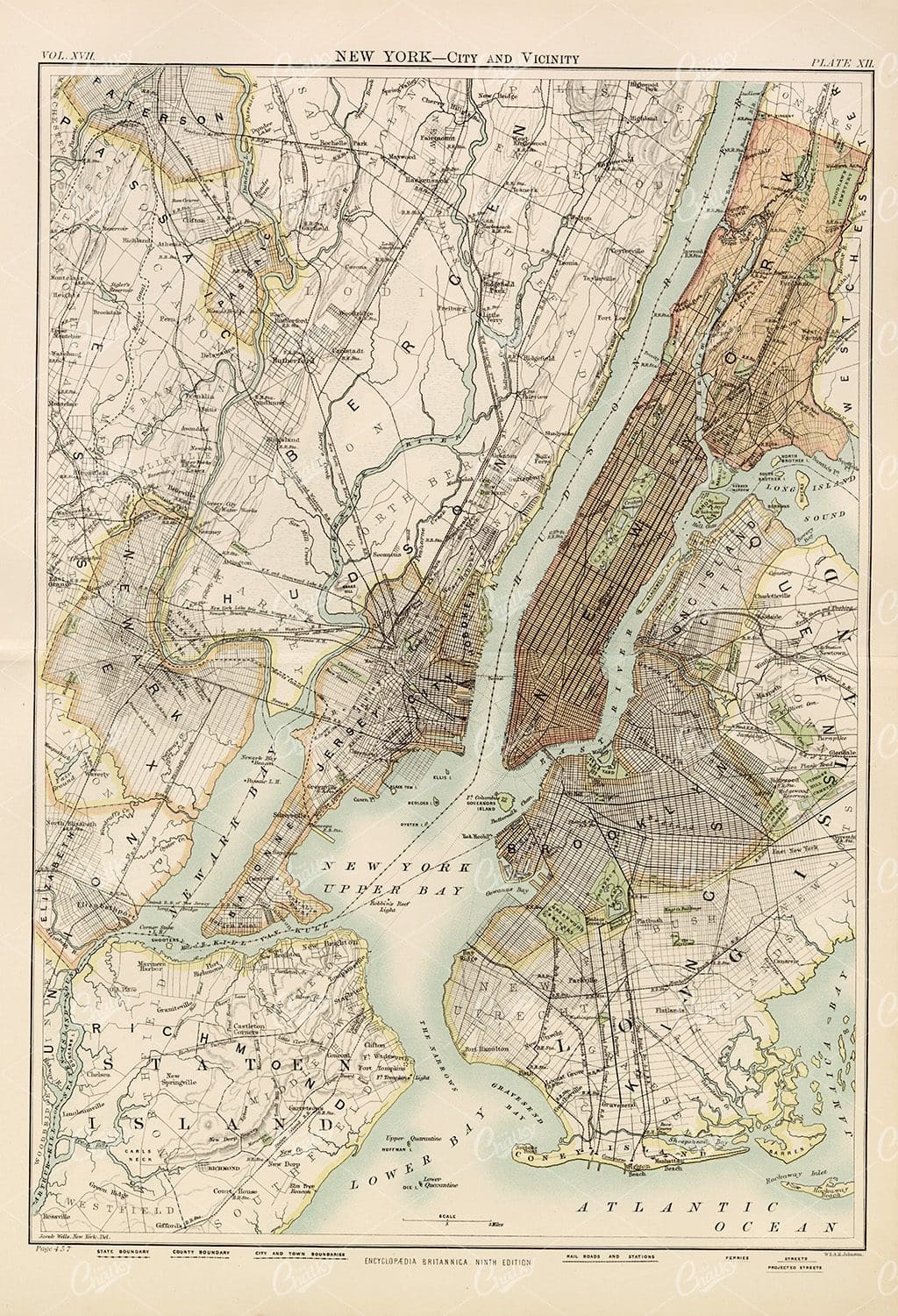 New York - City and Vicinity - Vintage Print 1880