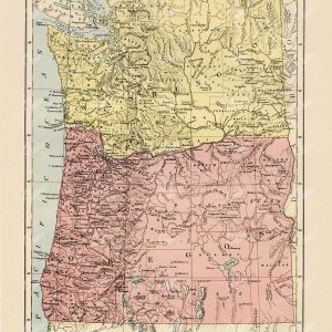 1880 Vintage Print - Antique Map of Oregon & Washington