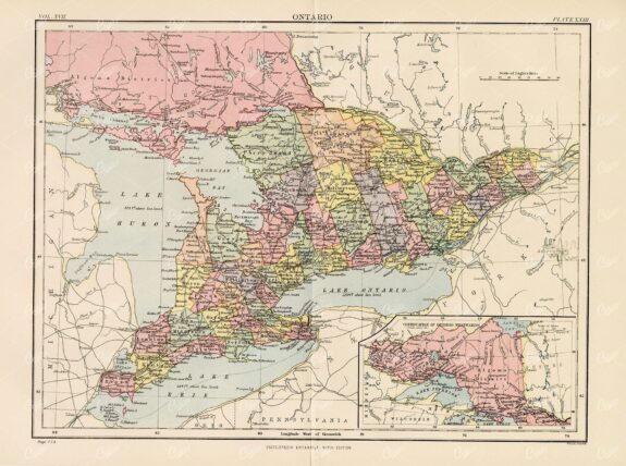 Encyclopedia Britannica 1880 - Vintage Map of Ontario