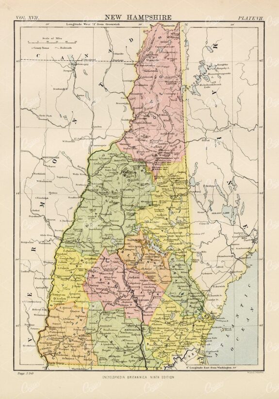 Encyclopedia Britannica 1880 - Vintage Map of New Hampshire