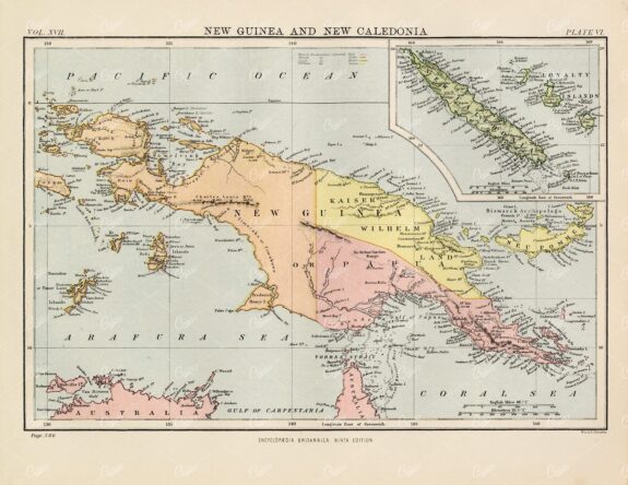 New Guinea and New Caledonia Vintage Map 1880