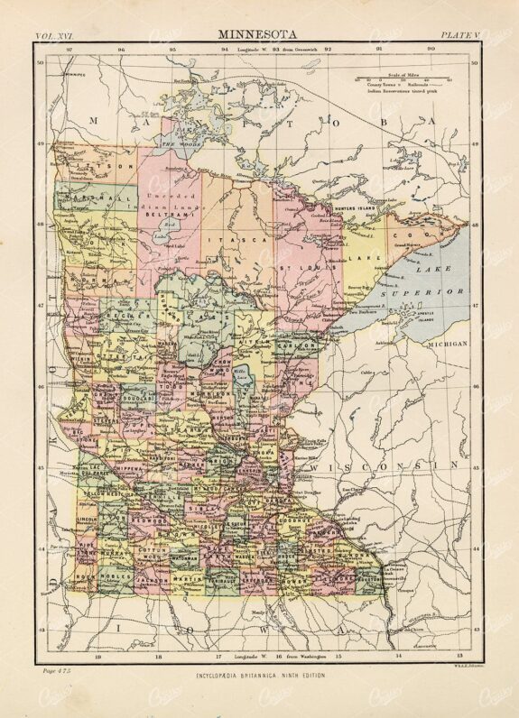 Vintage 1880 Print - Map of Minnesota