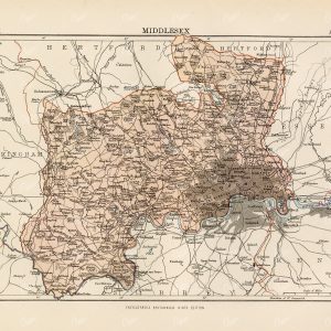 1880 Vintage Map of Middlesex - Encyclopedia Britannica