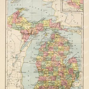 1880 Vintage Map of Michigan - Encyclopedia Britannica