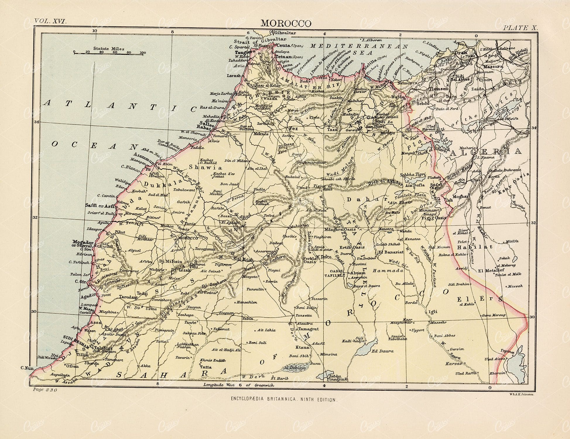 Vintage Map of Morocco - Encyclopedia Britannica 1880