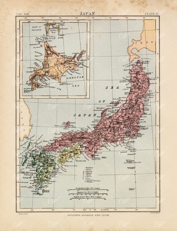 Antique Map of Japan - 1880 Encyclopedia Britannica