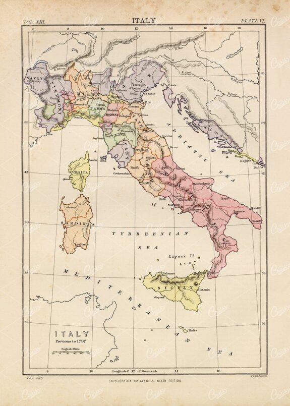 Vintage Map of Italy - Encyclopedia Britannica 1880