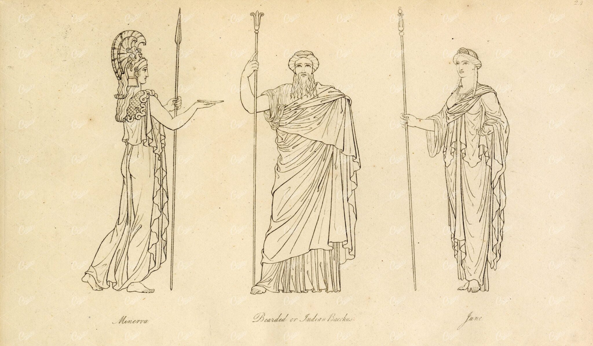 ANTIQUE Ancient Costume Print - Various Figures in Old Attire
