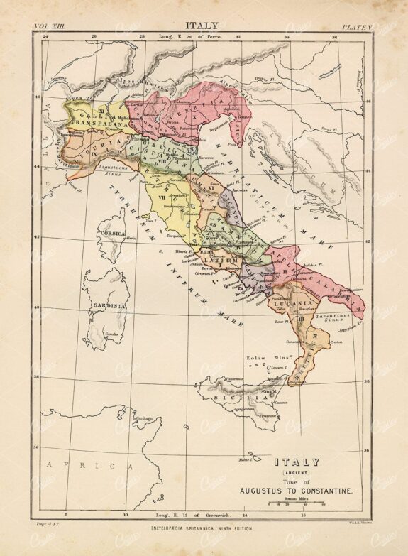 Vintage Map of Italy - Encyclopedia Britannica 1880