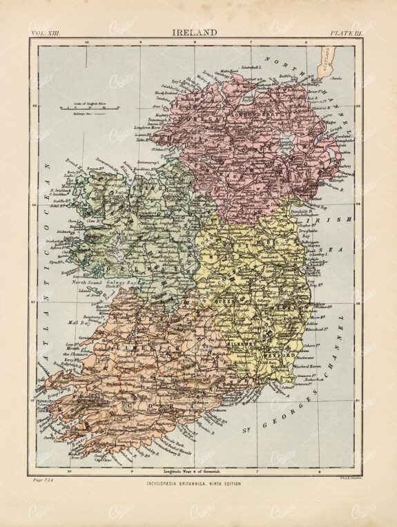 Encyclopedia Britannica 1880 - Vintage Map of Ireland