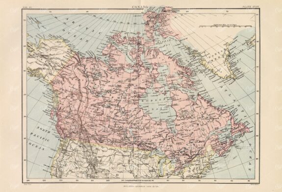Vintage Map of Canada - 1880 Encyclopedia Britannica
