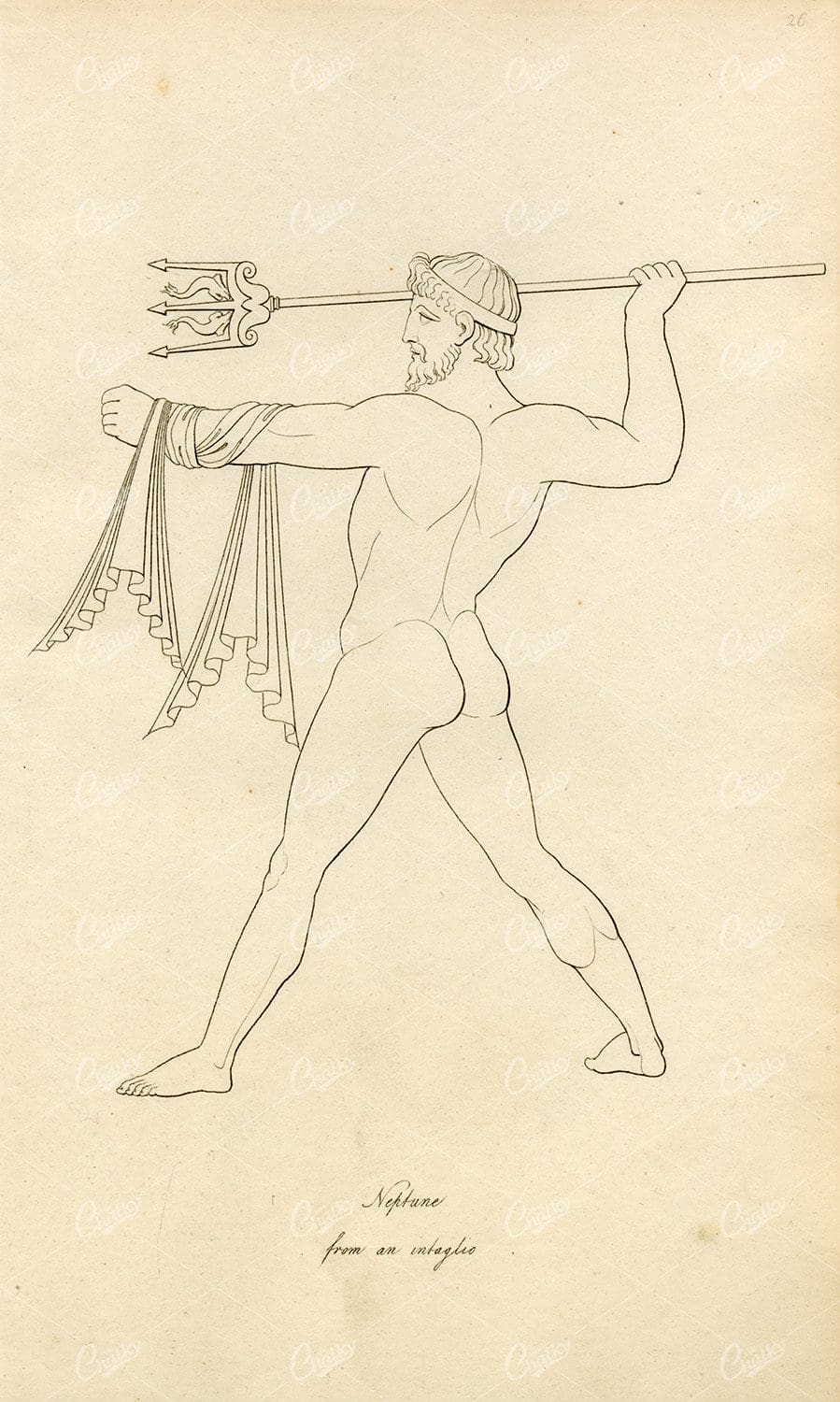 ANTIQUE Ancient Costume Print - Neptune with Trident