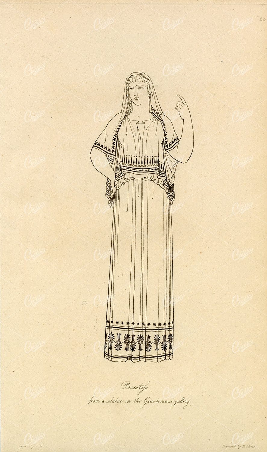 ANTIQUE Ancient Costume Print - Priestess in Old Greek Attire