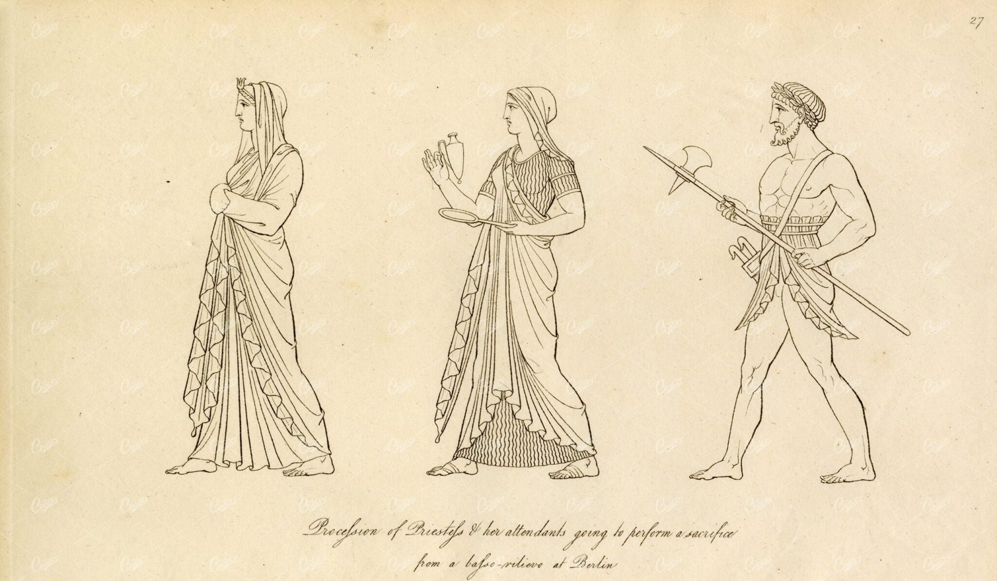 ANTIQUE Ancient Costume Print - Various Figures in Old Attire