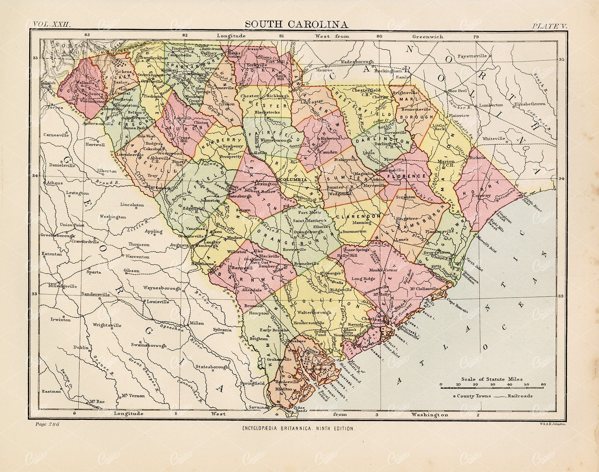1880 Encyclopedia Britannica - Vintage South Carolina Map