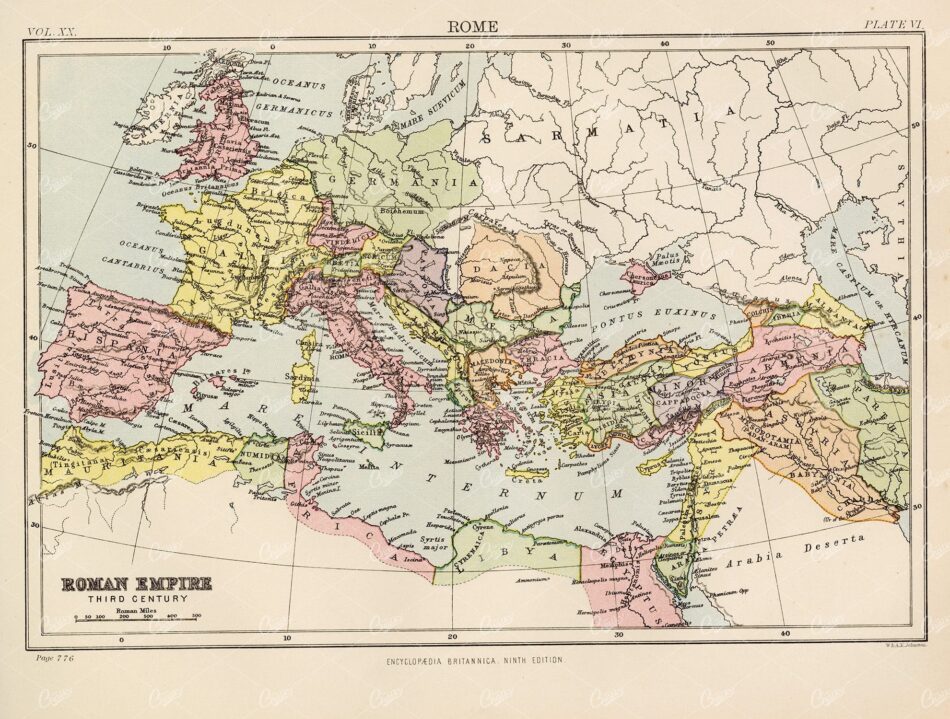 Vintage Map of Rome - 1880 Encyclopedia Britannica