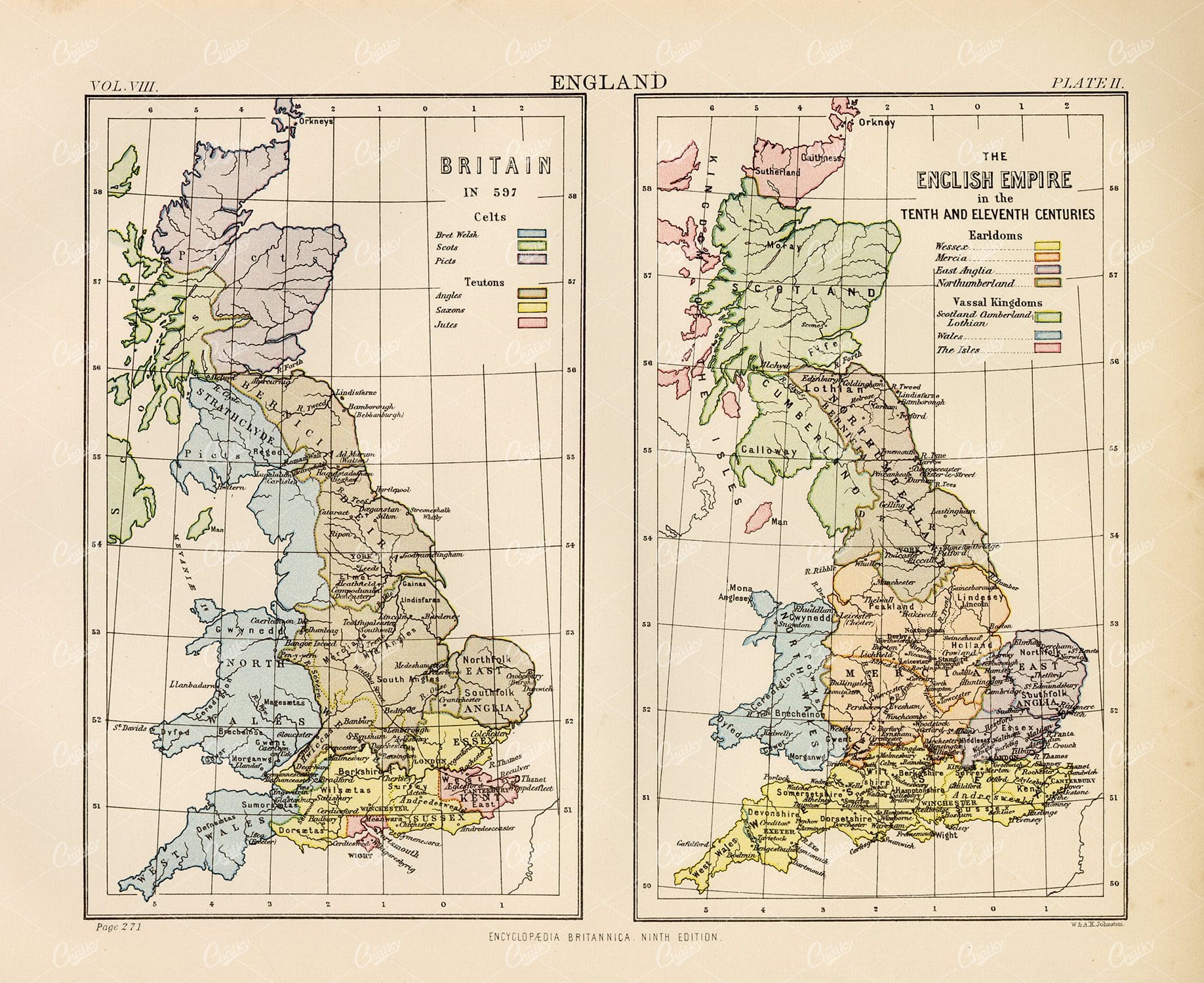Antique Maps Of England- 1880 Encyclopedia Britannica