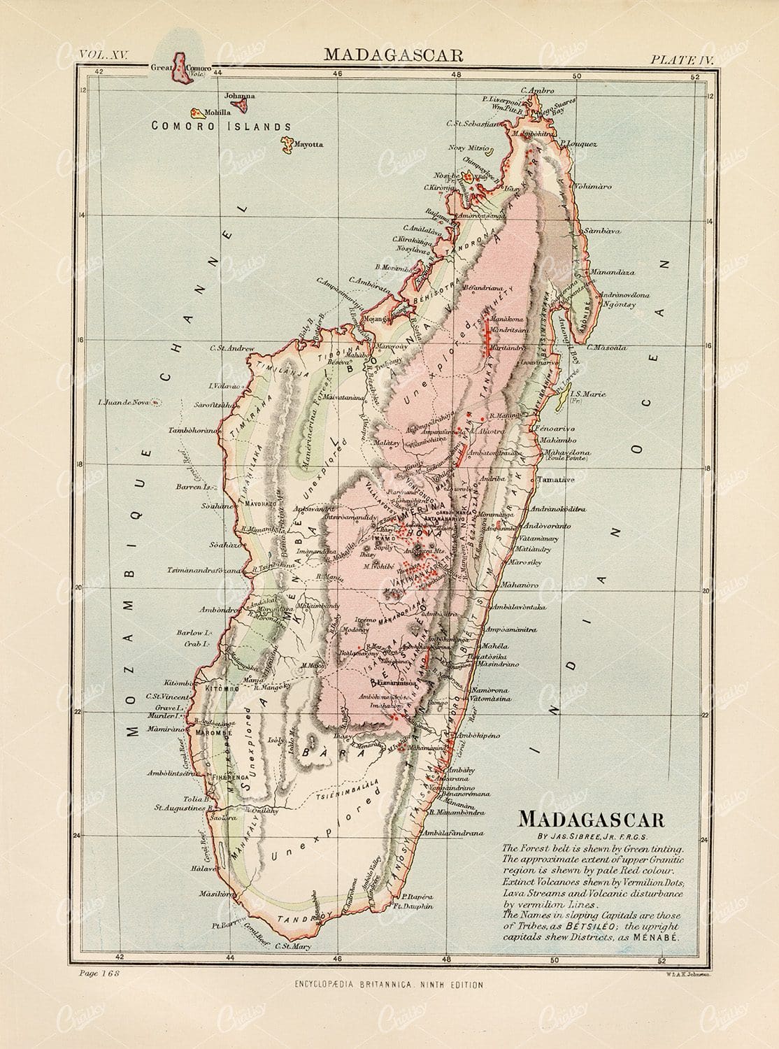 Vintage map of Madagascar - Encyclopedia Britannica 1880