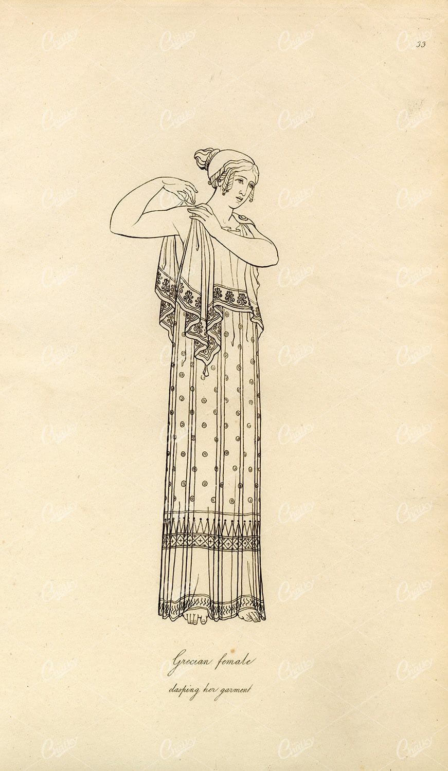 ANTIQUE Ancient Costume Print - Grecian Female Clasping her Garment