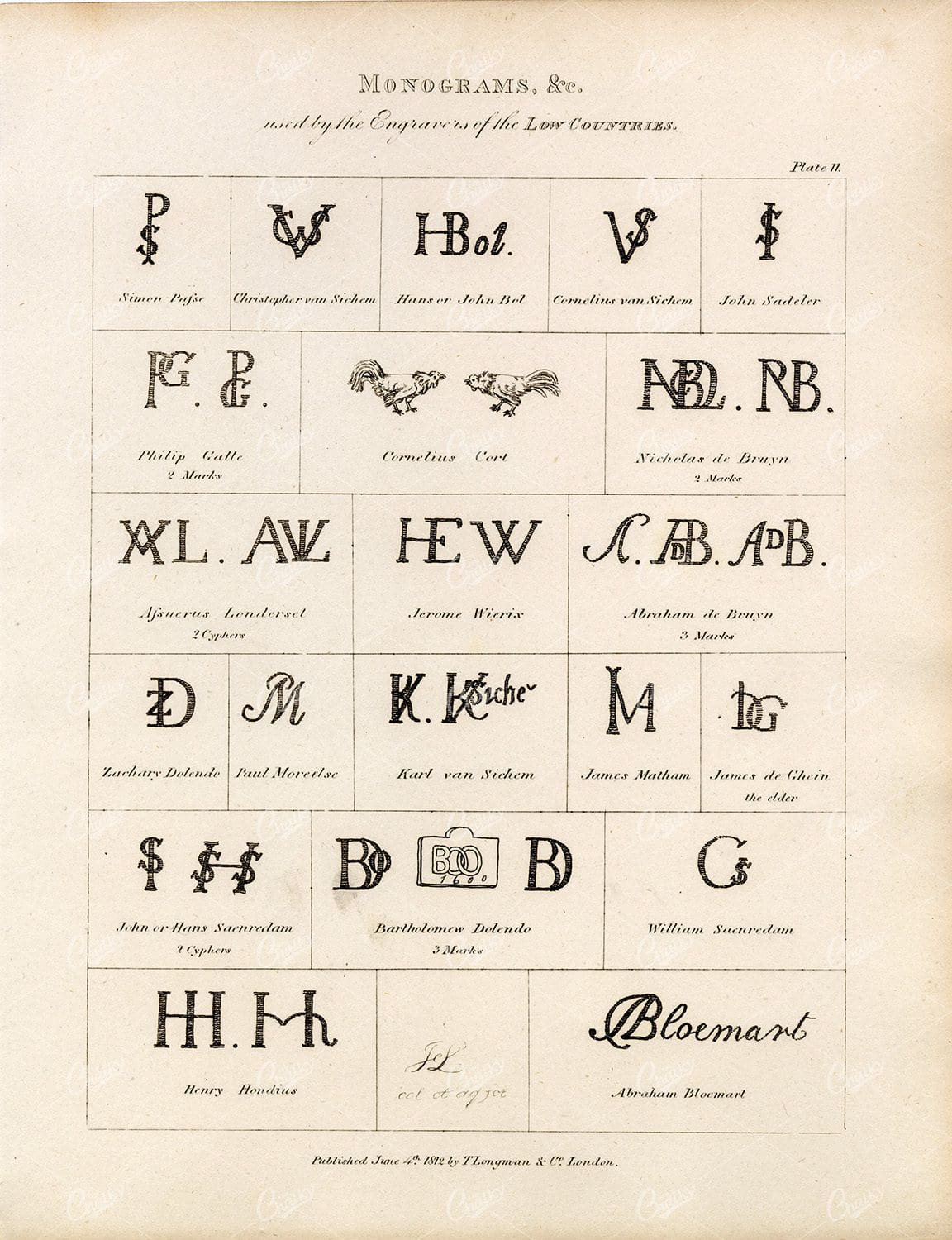 VINTAGE Monograms used by Engravers of the Low Countries - 1800s