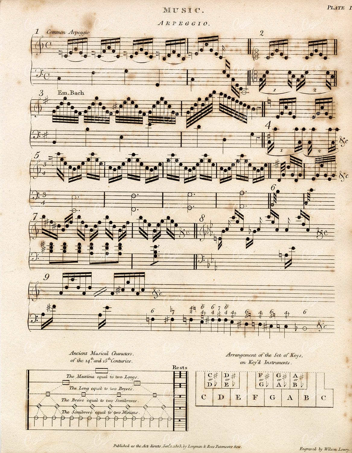 ANTIQUE Sheet Music - Arpeggio - 1800's Rees' Encyclopedia Print