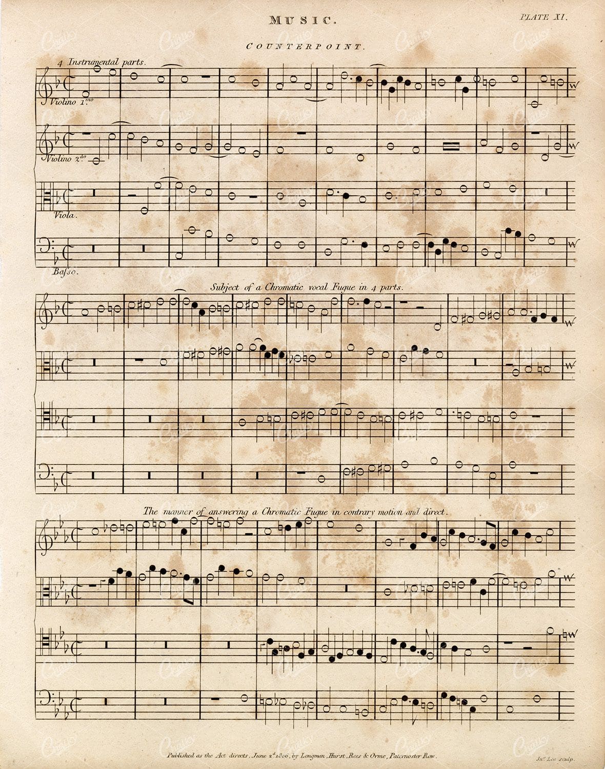 ANTIQUE Music Counterpoint Print - 1800s Rees' Encyclopedia