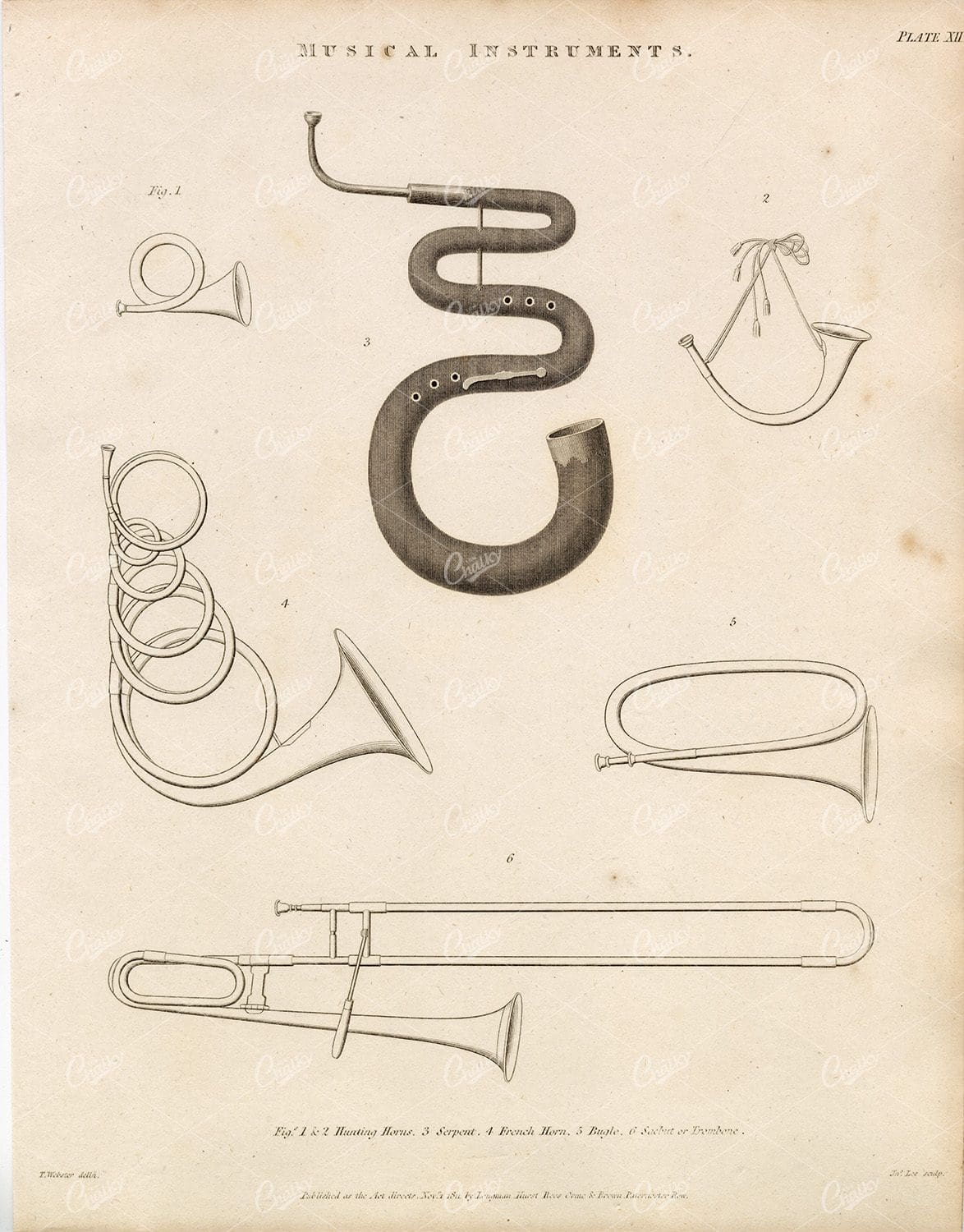 VINTAGE Musical Instruments Print - Rees' Encyclopedia 1800s