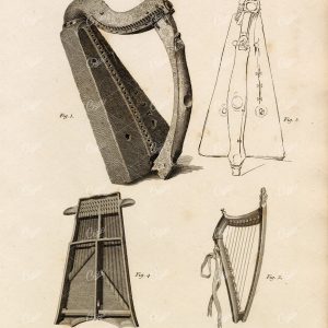 ANTIQUE Musical Instruments Print - Harps - Vintage 1800s