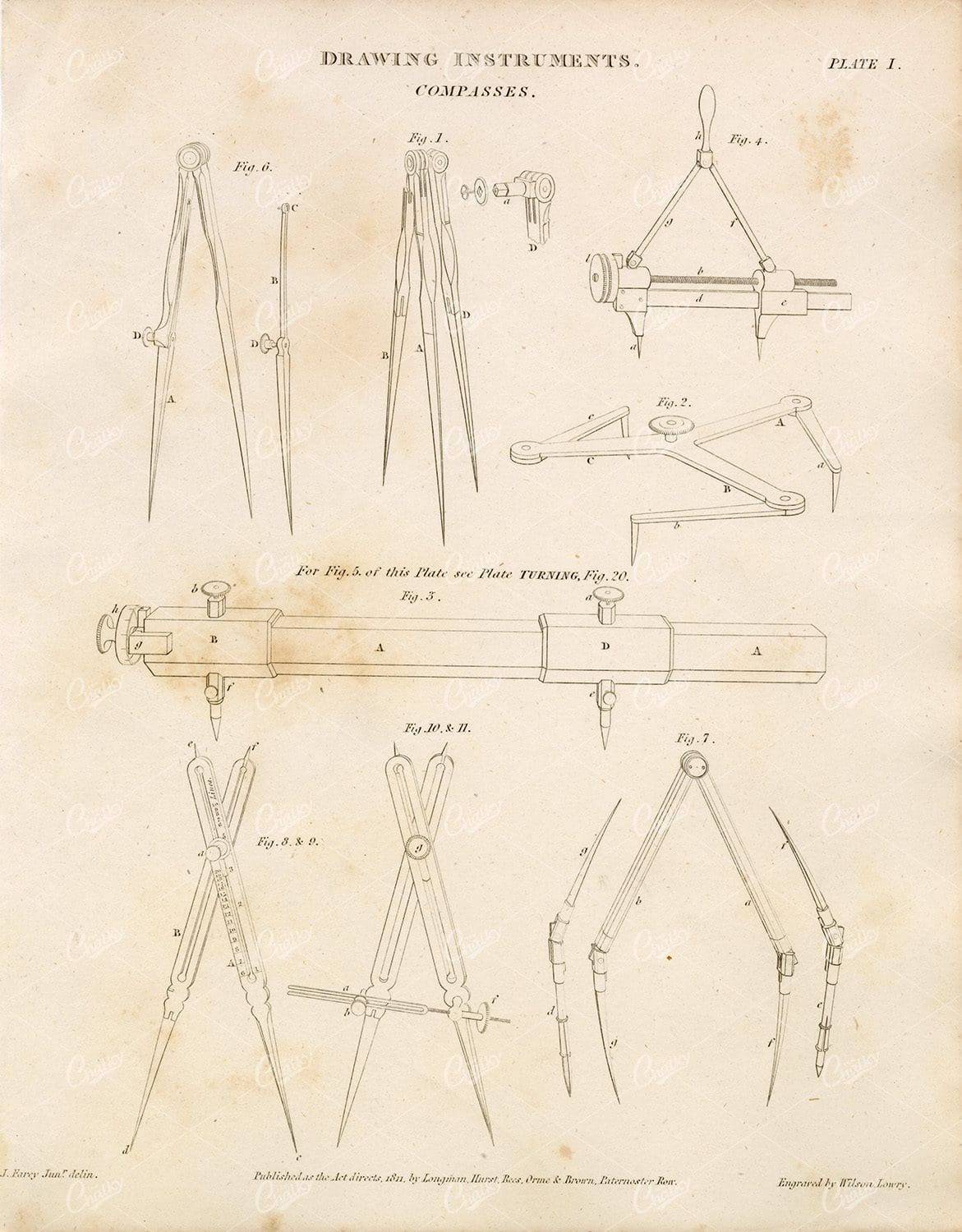 ANTIQUE Drawing Instruments Print - Compasses - 1800s
