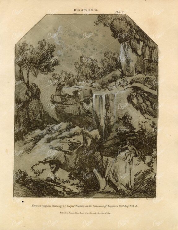 ANTIQUE Print of Drawing from an Original Drawing by Gaspar Poussin