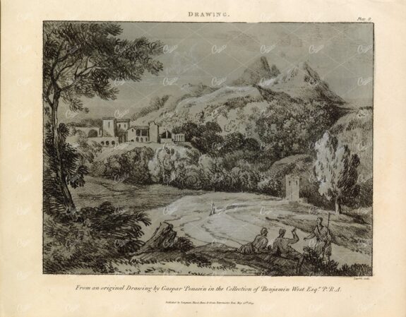 ANTIQUE Print of Drawing from an Original Drawing by Gaspar Poussin